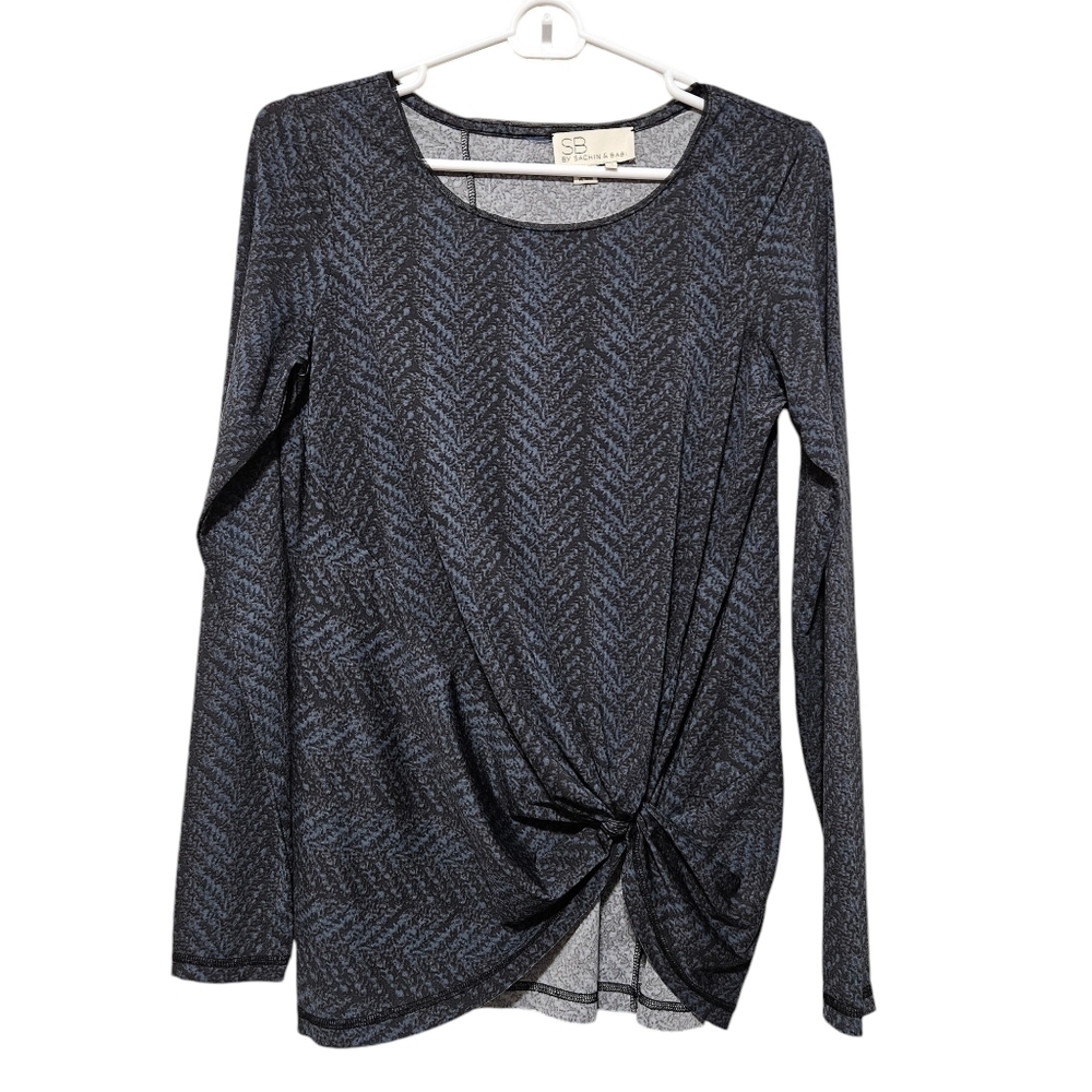 Sachin & Babi SB black gray pattern long sleeve gathered top size 4